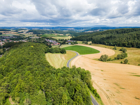 Aerial View of Mountain Landscape in Central Germany on Sunny Summer Day
