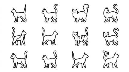 Collection of twelve stylized cat silhouettes in various poses. © Nico