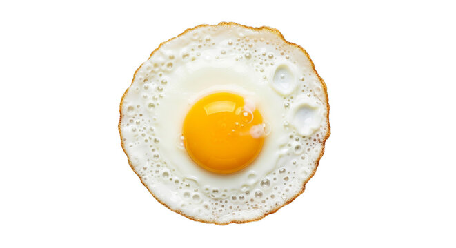 Fried egg features bubbles across the cooked white and a vibrant yellow yolk for a culinary display.