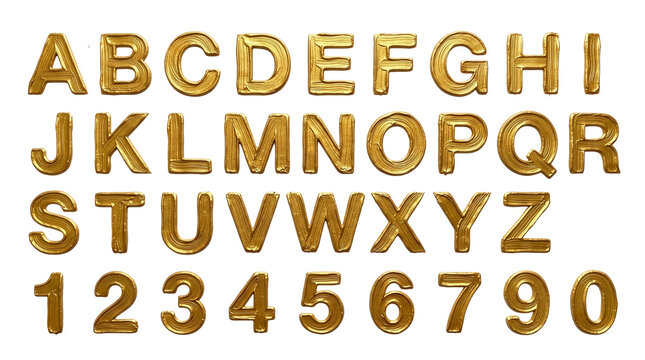 Golden Paint Brush Stroke Alphabet and Number Collection