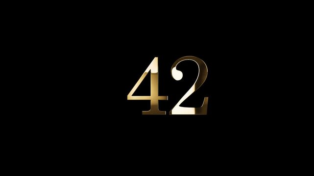 Number 42 in gold style with gold particles and transparent background, forty two