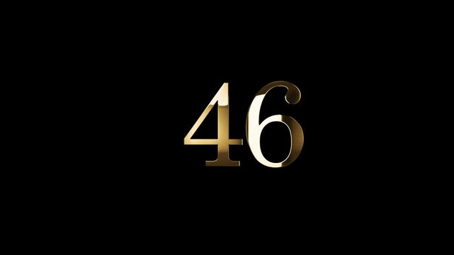 Number 46 in gold style with gold particles and transparent background, forty six