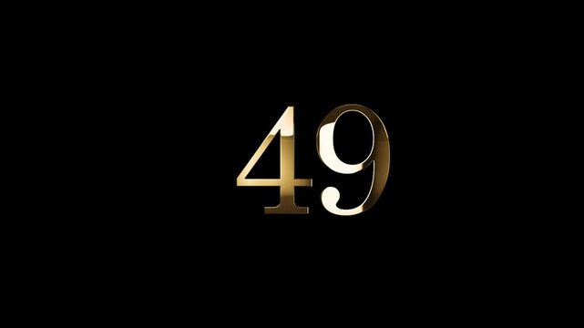 Number 49 in gold style with gold particles and transparent background, forty nine