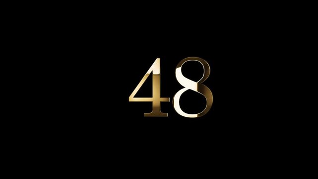 Number 48 in gold style with gold particles and transparent background, forty eight