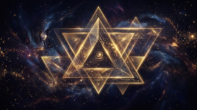 Mystic Illuminati Eye of Providence in Golden Cosmic Space
