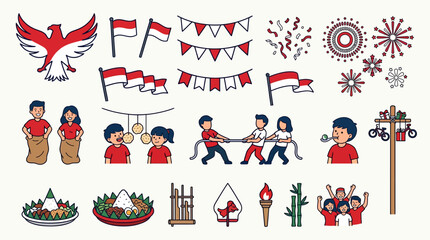 Obraz premium Indonesia Independence Day Celebration Elements and Traditional Games
