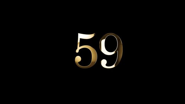 Number 59 in gold style with gold particles and transparent background, fifty nine