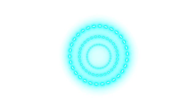 Cyan circle with dashed concentric rings, modern technology and digital design element, transparent background motion graphics, ideal for motion graphics, visual, overlay, alpha channel, png file