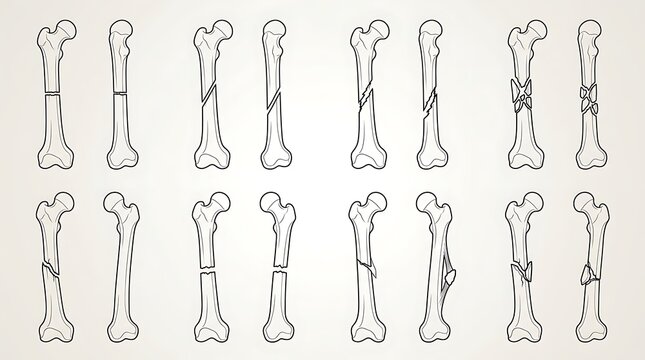 Types of human femur bone fractures diagram set