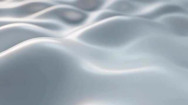 Soft white satin fabric forms flowing waves and gentle folds, creating an abstract monochrome background with diffused light, smooth texture, and quiet movement