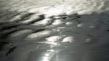 Abstract reflection of clouds on wet sand © The Long Horizon