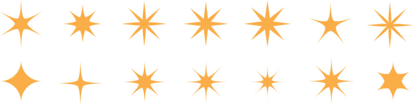 Set of different gold sparkles icons. Collection of star sparkles symbol. Sparkle star icons. Shine icons. Stars sparkles. Vector illustration