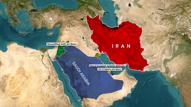 US Military Bases in the Middle East Map Animation Surrounding the Iran Region