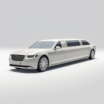 Elegant white limousine parked on a plain white background for luxury transport.
