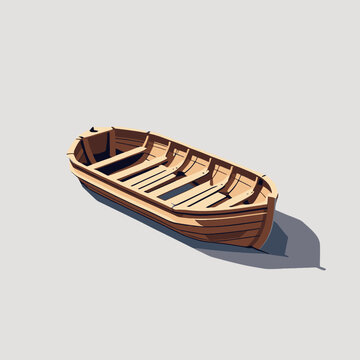 Empty Wooden Rowboat Isolated on a Light Gray Background.