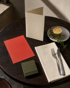 Modern restaurant stationery and tableware branding mockup