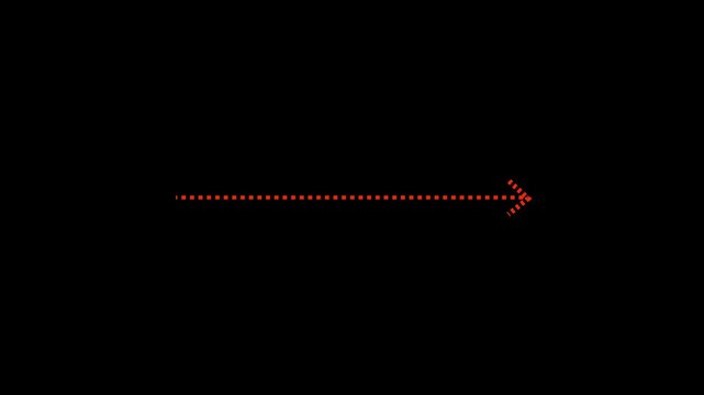 Right arrow direction icon with dotted line animation on background. Dot arrow icon sing animated with alpha cannel black straight arrows animation . Reveal animation of solid dashed.