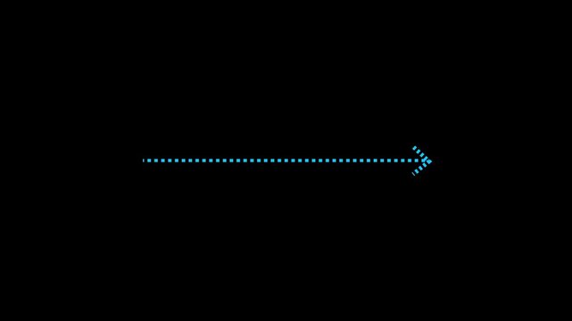 Right arrow direction icon with dotted line animation on background. Dot arrow icon sing animated with alpha cannel black straight arrows animation . Reveal animation of solid dashed.