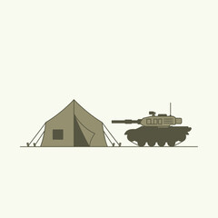 Obraz premium Military Tent and Tank - Vector Illustration