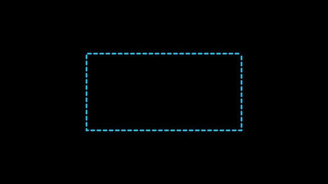 Rectengl frame animation of dotted lines on transparent background with alpha channel square path animation of dotted lines left to right in 4K animation