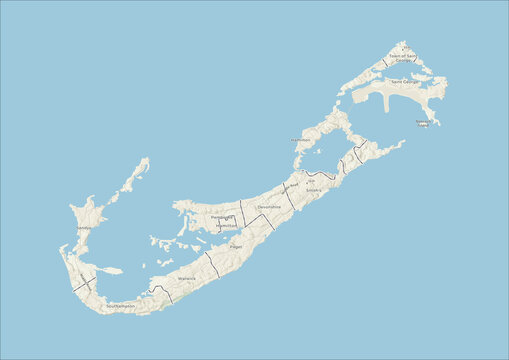 Highly Detailed Political and Physical Map of Bermuda with Shaded Relief and Neighboring Countries