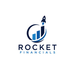 Fototapeta premium Creative Rocket Financial Logo with Growth Bar Chart and House – Business Investment Vector Illustration.