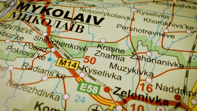 road atlas journey between mykolaiv and kherson, ukraine