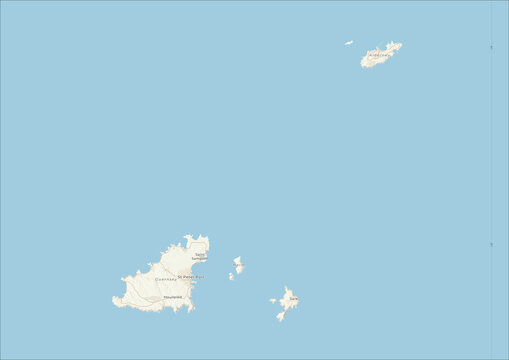 Highly Detailed Political and Physical Map of Guernsey with Shaded Relief and Neighboring Countries