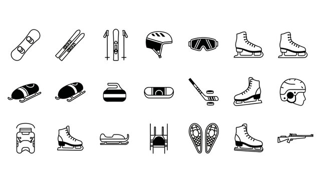 Winter Sports Icons - Snowboarding, Skiing, Skating, Bobsled, Curling, Hockey & More