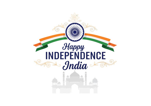 Happy Independence India Banner with Ashoka Chakra and Mughal Iconography