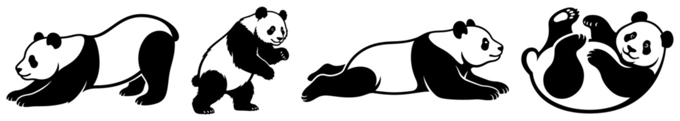 Giant panda bears set in different playful poses in silhouette style © Tomas