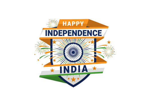 Happy Independence India Banner with Ashoka Chakra and Fireworks