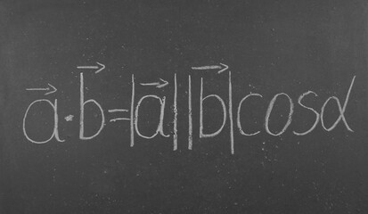 Scalar product of vectors written in chalk on a school blackboard © Predrag