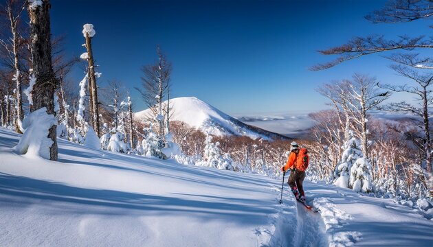 deep powder telemark skiing in northern japan backcountry near niseko mountain hokkaido japanese mountains