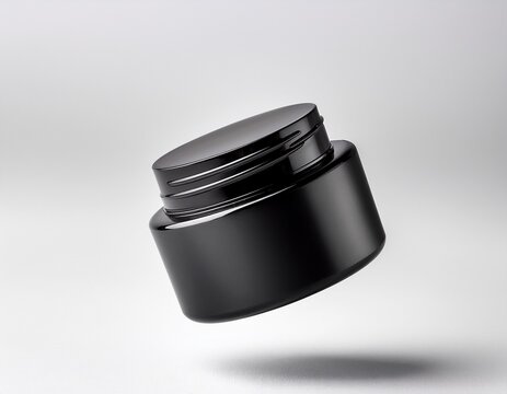 pomade cream jar mockup black matte color floating on air white background