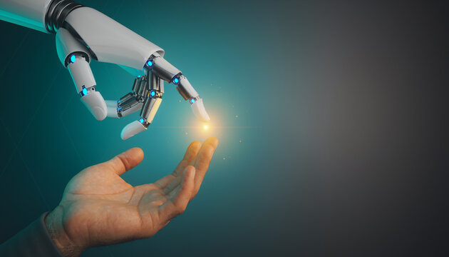光を介してつながる人間の手とロボットハンドによるAI協働