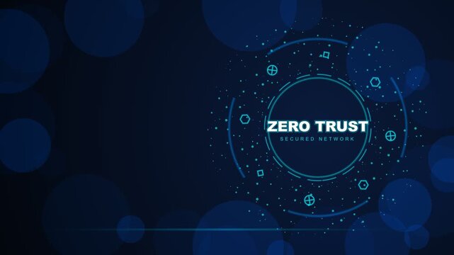 Zero trust secured network abstract digital interface with glowing blue elements