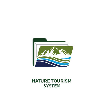 Green mountain and ocean wave folder icon design