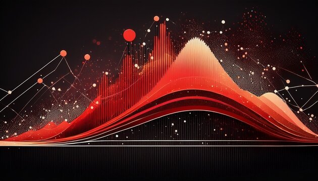 red and black probability curve with axis and scattered particle representing bayesian analysis concept and posterior update visualization