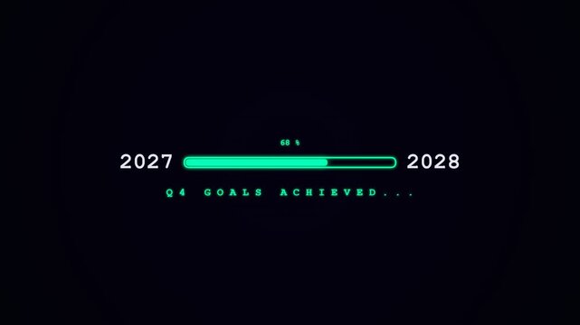 Progress bar showing 2027 to 2028 transition with q4 goals achieved text display