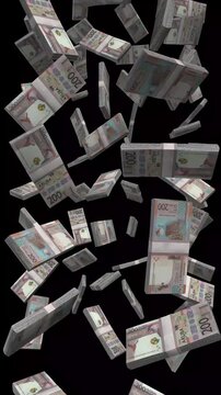 Vertical Aruba Money, Falling Aruban Florin Bills Black Background, Premium Caribbean Offshore Oranjestad Finance Cash Stacks, 4K