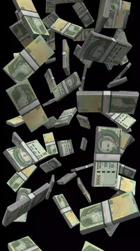 Vertical Paraguay Money, Falling Paraguayan Guarani Bills Black Background, Premium South America Asuncion Finance Cash Stacks, 4K
