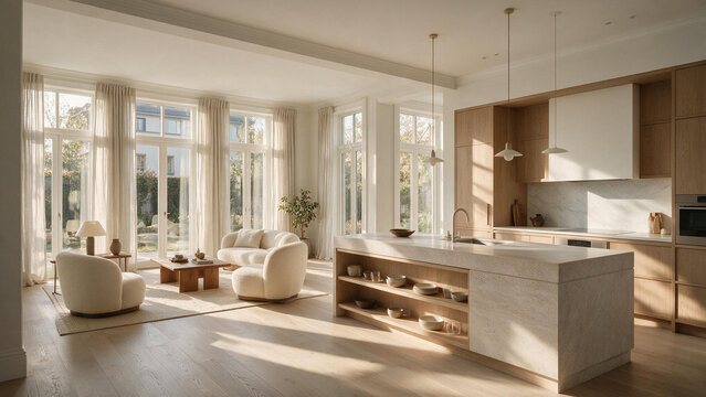 Premium Scandinavian Architectural Living Room and Kitchen