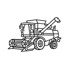 Fototapeta premium Black and white line drawing of a combine harvester machine.