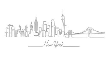 Obraz premium New York City Skyline Line Drawing with Bridge and Text