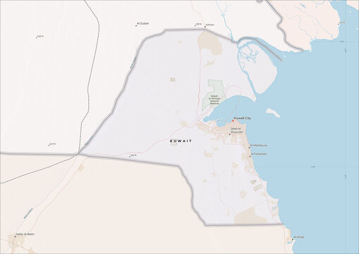 Highly Detailed Political and Physical Map of Kuwait with Shaded Relief and Neighboring Countries