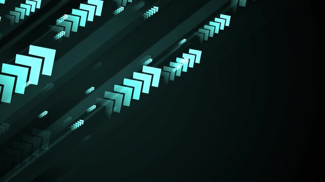 Abstract background with diagonal rows of chevrons and motion lines, creating a modern tech style pattern animation