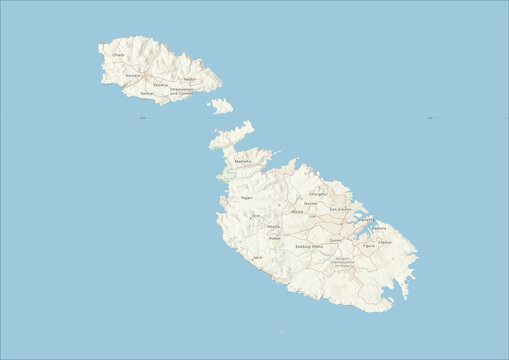 Highly Detailed Political and Physical Map of Malta with Shaded Relief and Neighboring Countries