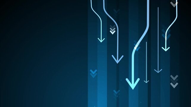 Abstract background with downward arrows and vertical lines, showing decline movement and data flow animation