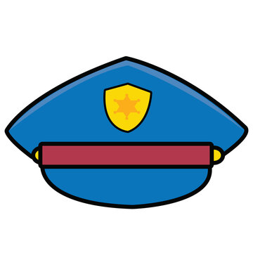 Blue police hat officer cap with gold badge vector illustration